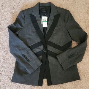 NWT BCBG Martine B the Sin Charcoal Black Wool Blend Blazer Jacket Large Chevron